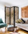 3 Panel Room Divider With Tropical Leaf Design Online Sale