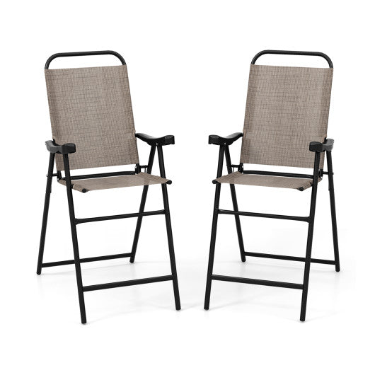 Patio Folding Bar Stool Set of 2 with Metal Frame and Footrest-Coffee For Discount