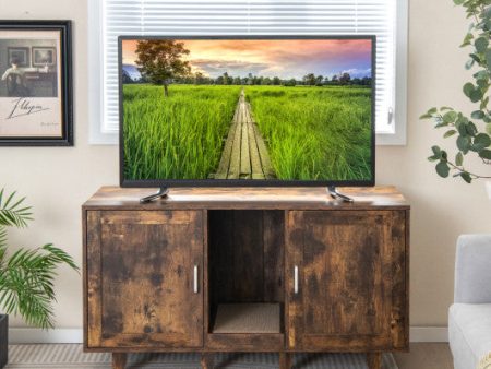 2-Door Cat Litter Box Enclosure with Winding Entry and Scratching Board-Rustic Brown For Cheap