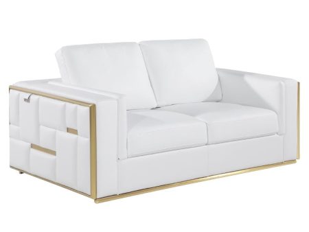 73  White And Silver Metallic Top Grain Leather Loveseat Hot on Sale