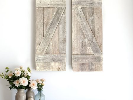 Set Of Two Rustic Weathered Grey Wood Decorative Window Shutters Online now