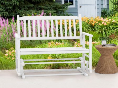 2 Seats Outdoor Glider Bench with Armrests and Slatted Seat-White Hot on Sale