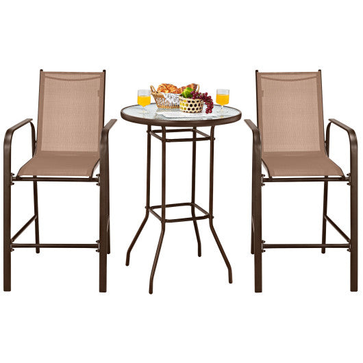 3 Pieces Outdoor Patio Bar Table Stool Set-Brown Online Hot Sale