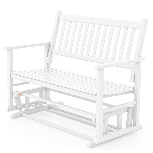 2 Seats Outdoor Glider Bench with Armrests and Slatted Seat-White Hot on Sale