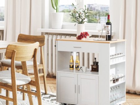 Rolling Kitchen Trolley with 3 Spice Racks Drawer and Open Shelf-White Online Sale