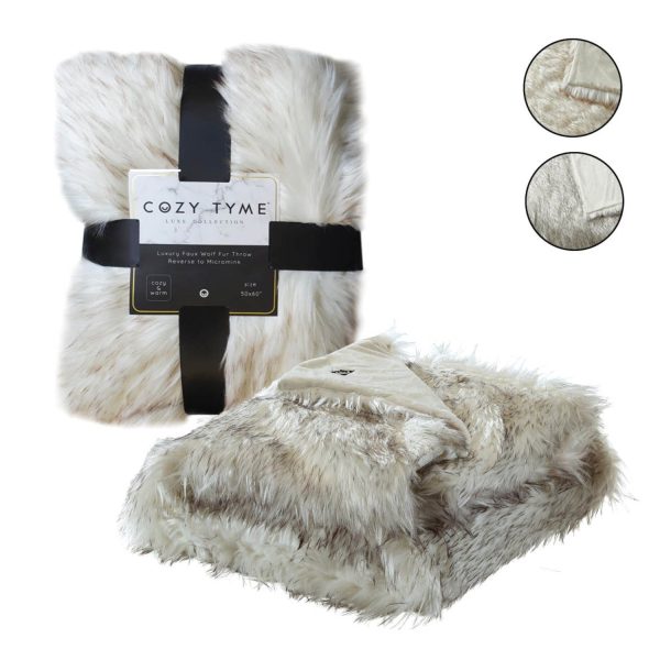 Waleed Faux Wolf Fur Throw For Cheap