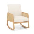 Rocking Chair with Rattan Armrests and Upholstered Cushion-Beige Hot on Sale