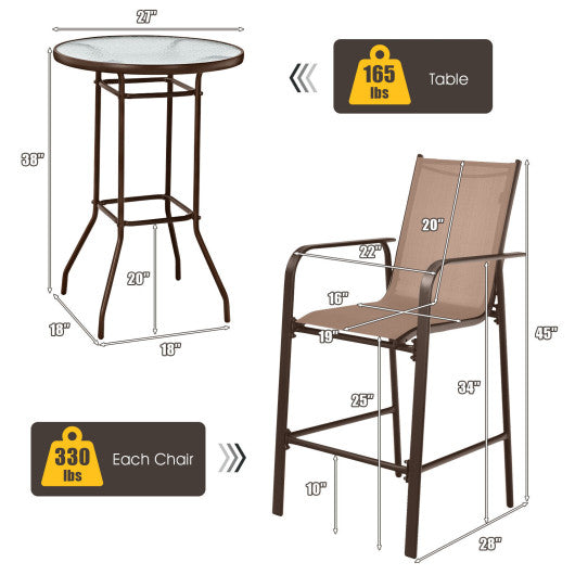 3 Pieces Outdoor Patio Bar Table Stool Set-Brown Online Hot Sale