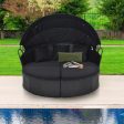 Clamshell Patio Round Daybed Wicker with Retractable Canopy and Pillows-Black For Discount