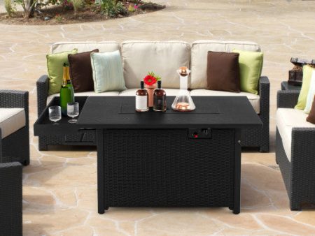 52 Inches Outdoor Wicker Gas Fire Pit Propane Fire Table with Cover-Black Sale