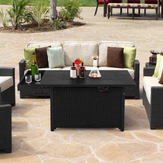 52 Inches Outdoor Wicker Gas Fire Pit Propane Fire Table with Cover-Black Sale