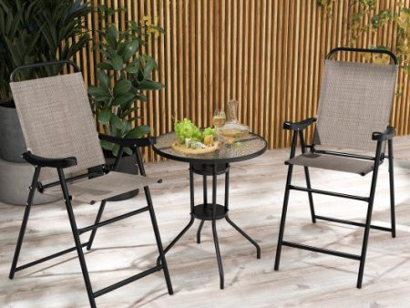 Patio Folding Bar Stool Set of 2 with Metal Frame and Footrest-Coffee For Discount