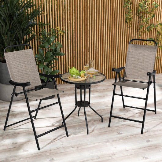 Patio Folding Bar Stool Set of 2 with Metal Frame and Footrest-Coffee For Discount