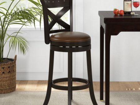 26  31  Swivel Bar Stool with Curved Backrest PU Leather Seat and Footrest-31 inches Online