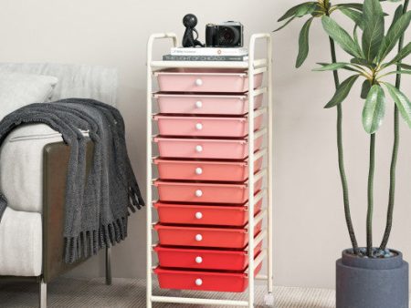 10 Drawer Rolling Storage Cart Organizer with 4 Universal Casters-Gradient Pink Fashion