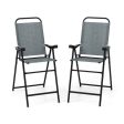 Patio Folding Bar Stool Set of 2 with Metal Frame and Footrest-Blue Cheap