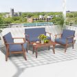 4 Piece Outdoor Acacia Wood Conversation Set with Soft Seat and Back Cushions-Gray Fashion