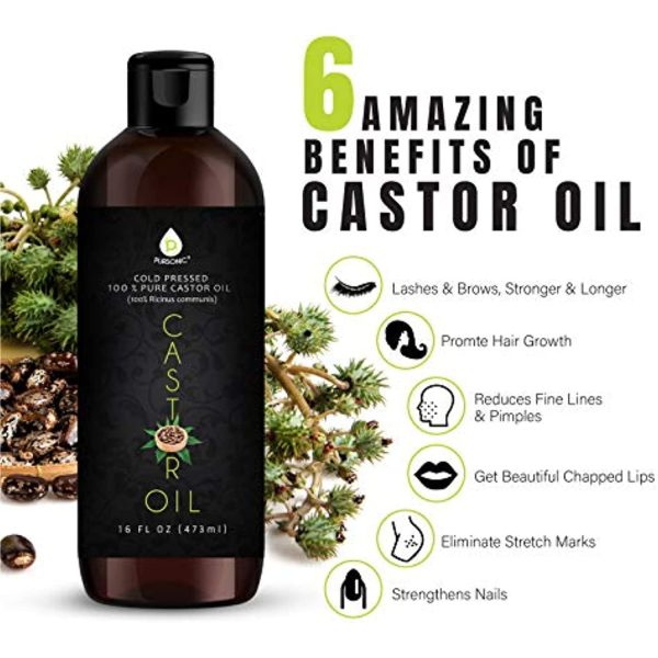 100% Pure Cold Pressed Castor Oil 16 Oz by Pursonic Online Sale