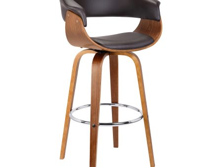 31  Brown Faux Leather And Solid Wood Swivel Low Back Bar Height Bar Chair For Cheap