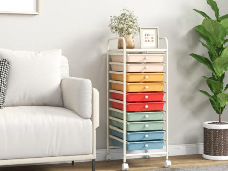 10 Drawer Rolling Storage Cart Organizer with 4 Universal Casters-Macaron Multicolor Online Sale