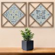 Set of Two 14  X 0  White Blue and Brown Floral Wood and Metal Framed Art on Sale