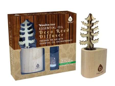 3D Wooden Standard Tree Reed Diffuser with Peppermint Essential Oil by Pursonic For Discount