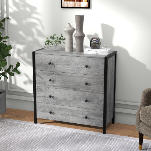 4-Drawer Dresser Modern Wooden Chest of Drawers for Bedroom Living Room-Gray For Discount