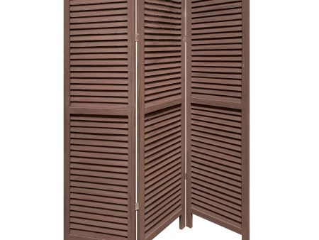 Stylish Three Panel Washed Brown Shutter Divider Screen Discount