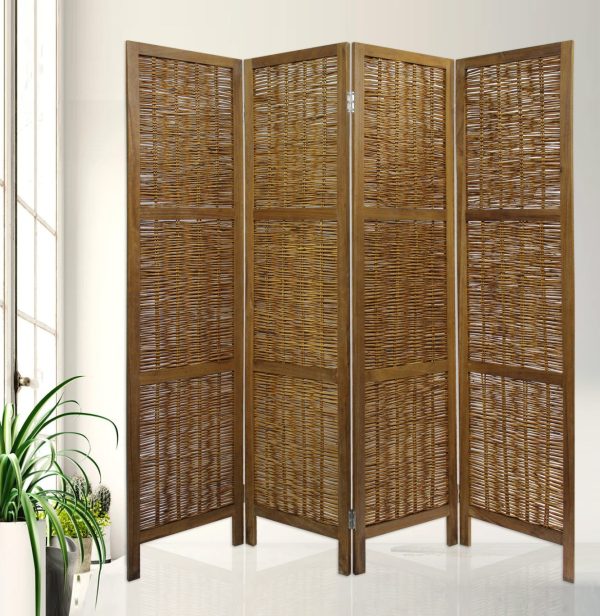 Brown Willow Four Panel Room Divider Screen Cheap