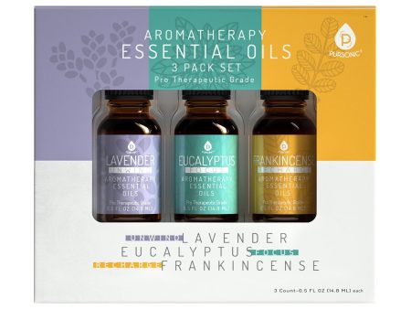 3 Pack Aromatherapy Essential oils (Lavender, Eucalyptus, Frankincense) by Pursonic For Discount