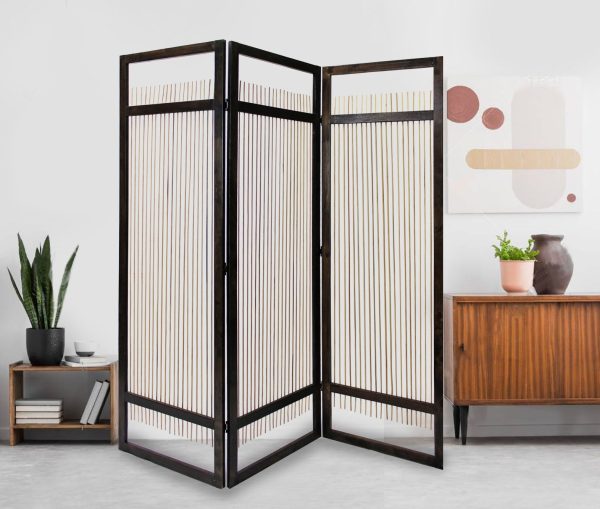 Light and Dark Rattan Three Panel Room Divider Screen Discount