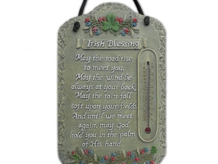 13  X 8  Slate Grey Floral Irish Blessing Thermometer Polyresin Wall Decor Fashion