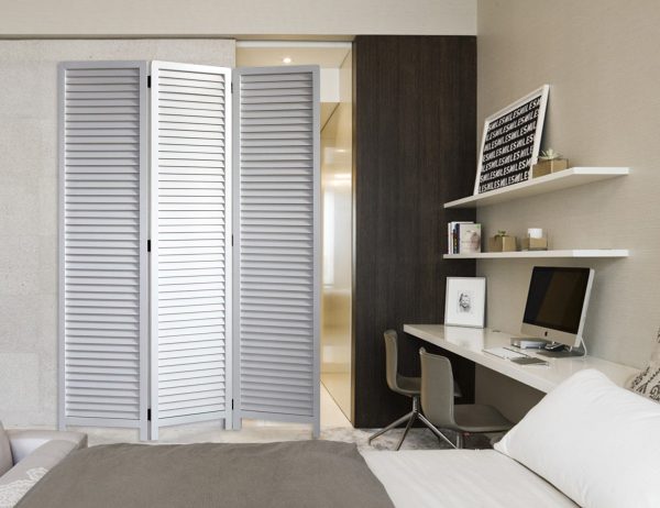 White Louvered Three Panel Room Divider Screen Online Hot Sale