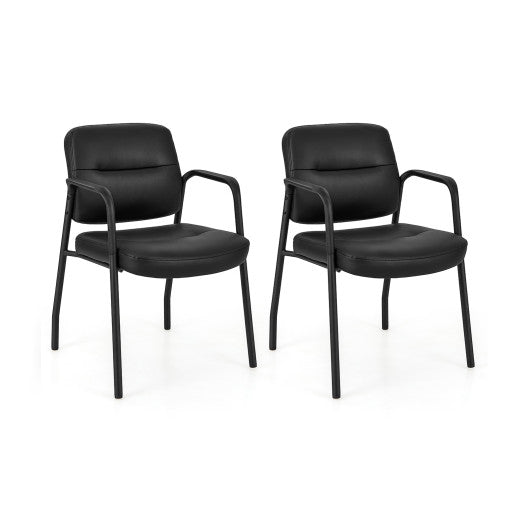 Waiting Room Guest Chair Set of 2 Upholstered Reception Chairs with Mixed PU Leather and Integrated Armrests-Black on Sale