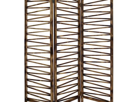 Rustic Geo Design Wood Three Panel Room Divider Screen Hot on Sale