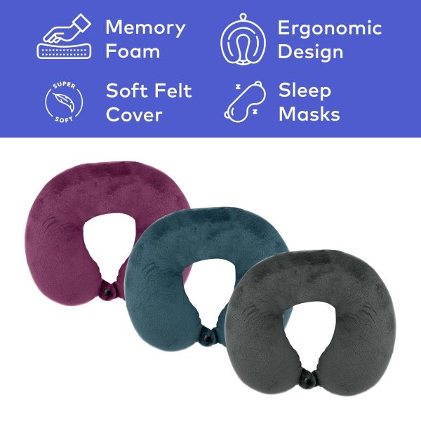 3 Memory Foam Travel Pillows with Sleep Masks by Pursonic by Pursonic For Cheap