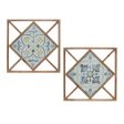 Set of Two 14  X 0  White Blue and Brown Floral Wood and Metal Framed Art on Sale