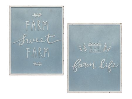 Set of Two 18  X 14  Blue and White Farm Sweet Farm Metal Wall Decor Fashion