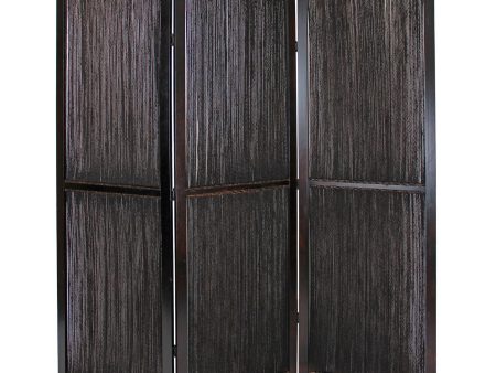 Dark Wood And Water Hyacinth 3 Panel Room Divider Screen For Cheap