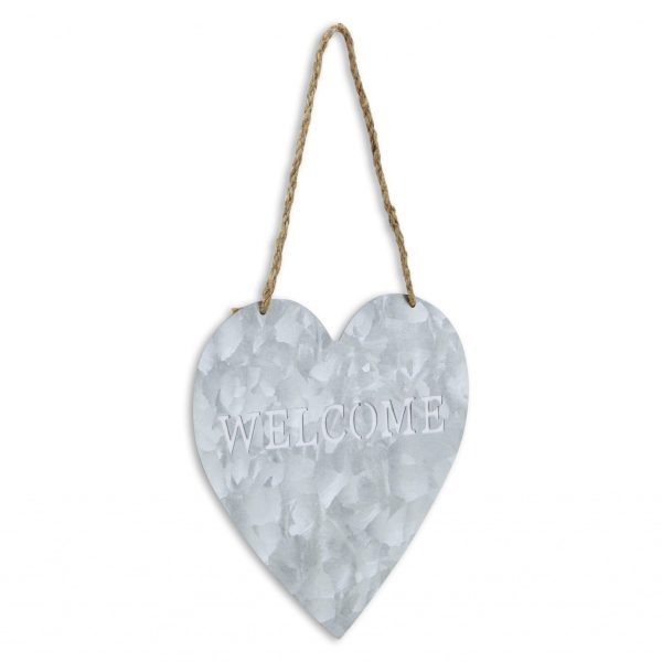 10  Gray Galvanized Metal Heart Shaped Welcome Wall Decor Fashion