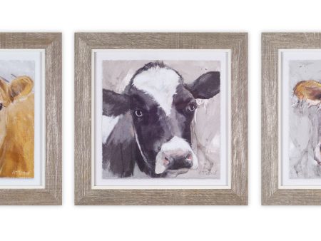 Set of Three Brown 10  X 10  Whimsical Cows Wood Framed Wall Decor on Sale