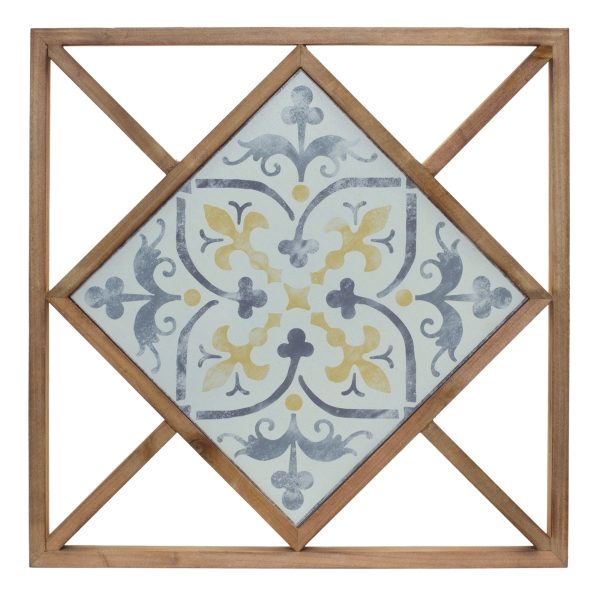 Set of Two 14  X 0  White Blue and Brown Floral Wood and Metal Framed Art on Sale