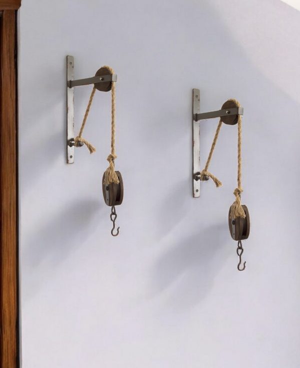 Set of Two 19  X 9  Brown and Silver Wood and Metal Hanging Dimensional Sculpture With Hooks Online Hot Sale