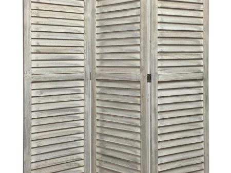 Stylish Three Panel Washed White Shutter Divider Screen Fashion