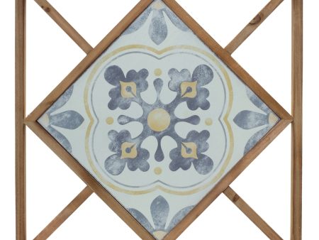 Set of Two 14  X 0  White Blue and Brown Floral Wood and Metal Framed Art on Sale