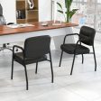 Waiting Room Guest Chair Set of 2 Upholstered Reception Chairs with Mixed PU Leather and Integrated Armrests-Black on Sale