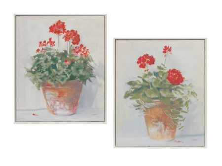 Set of Two 13  X 11  White Brown and Red Flower Framed Art For Sale